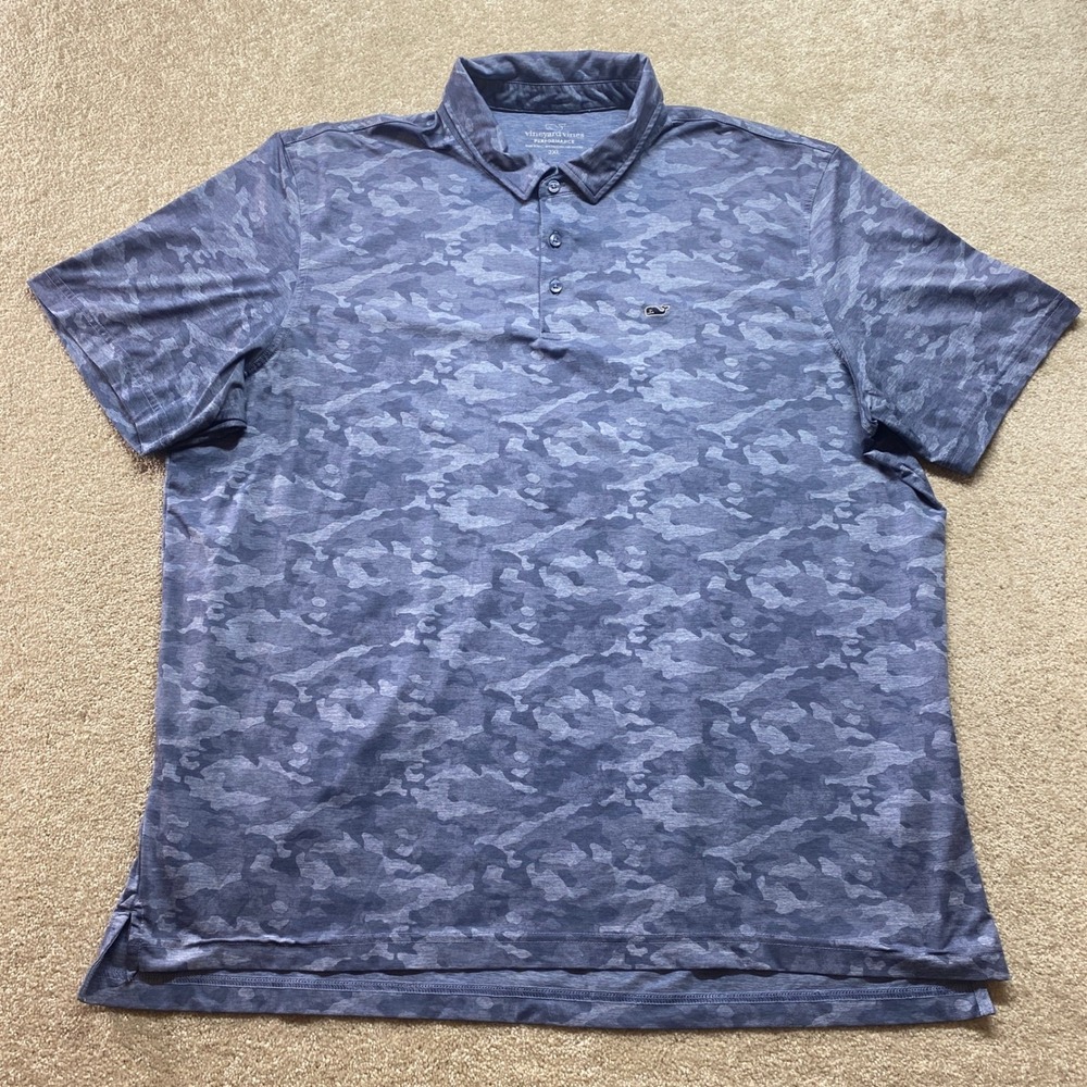 Vineyard Vines Performance Polo Mens 2XL Blue Camo Short Sleeve Stretch Shirt